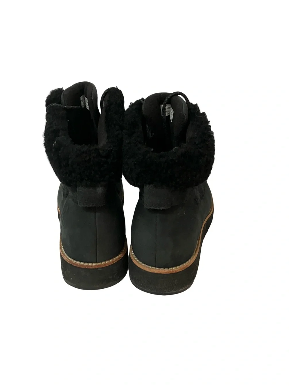 Cole Haan Black Lace-Up Shearling-Trim Winter Boots